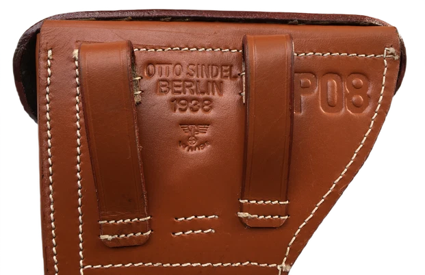 Coldre de couro marrom rígido alemão Luger P08 Segunda Guerra Mundial - Imagem 4 de 4