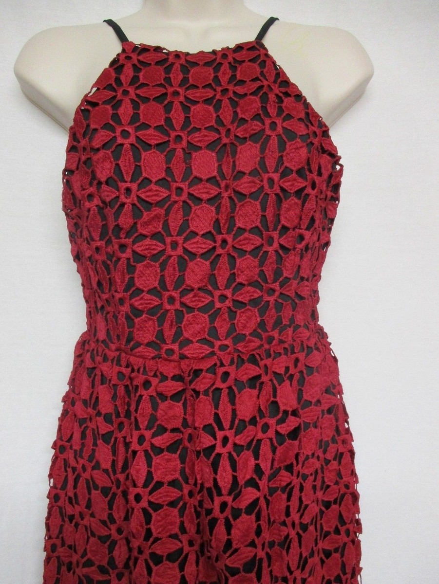 Aqua Womens Midi Dress Lace Sleeveless - Red/Black Aqua Womens Midi Dress Lace Sleeveless - Red/Black