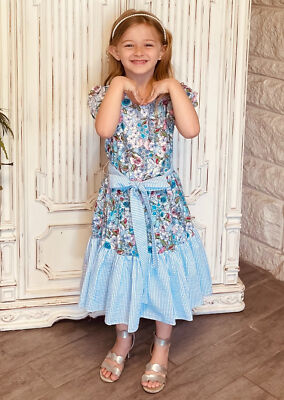 SPRING BOUQUET FLORAL AND STRIPED GIRLS DRESS by Rare Editions Easter Dress