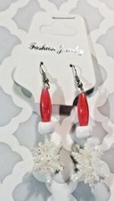Holiday Earrings 3-D Snowflake Bead Dangle Pierced Adult Pierced