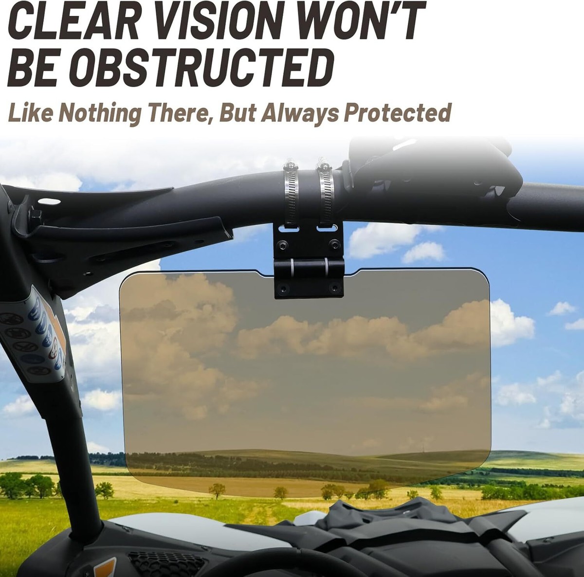 KEMIMOTO UTV Sun Visor For 1.5-2 Inch Roll Bars - Fits Polaris, Can-Am, Kawasaki & More