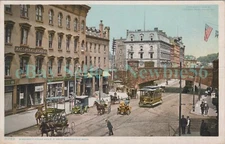 Springfield Mass MA - TROLLEY AT MASSASOIT HOUSE HOTEL & RAILROAD ARCH -Postcard