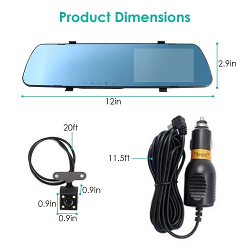 4.3" Touch Screen 1080P Car DVR Dual Dash Cam Camera Front Rear Video Recorder - Picture 11 of 16