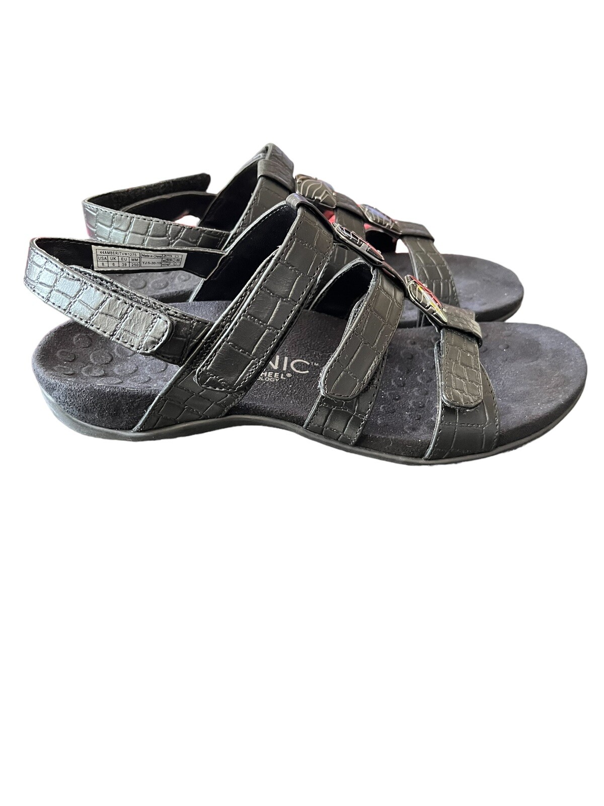 APL Sandali ortopedici con cinturino in coccodrillo nero ambra Vionic possono aiutare il dolore al tallone taglia 8