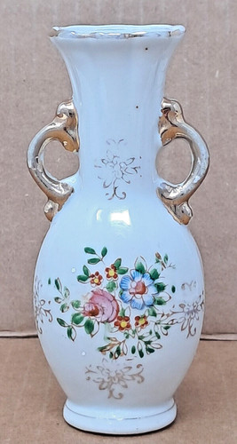 Made in Occupied Japan 4.75" Ceramic Bud Vase handpainted florals Pico MiOJ