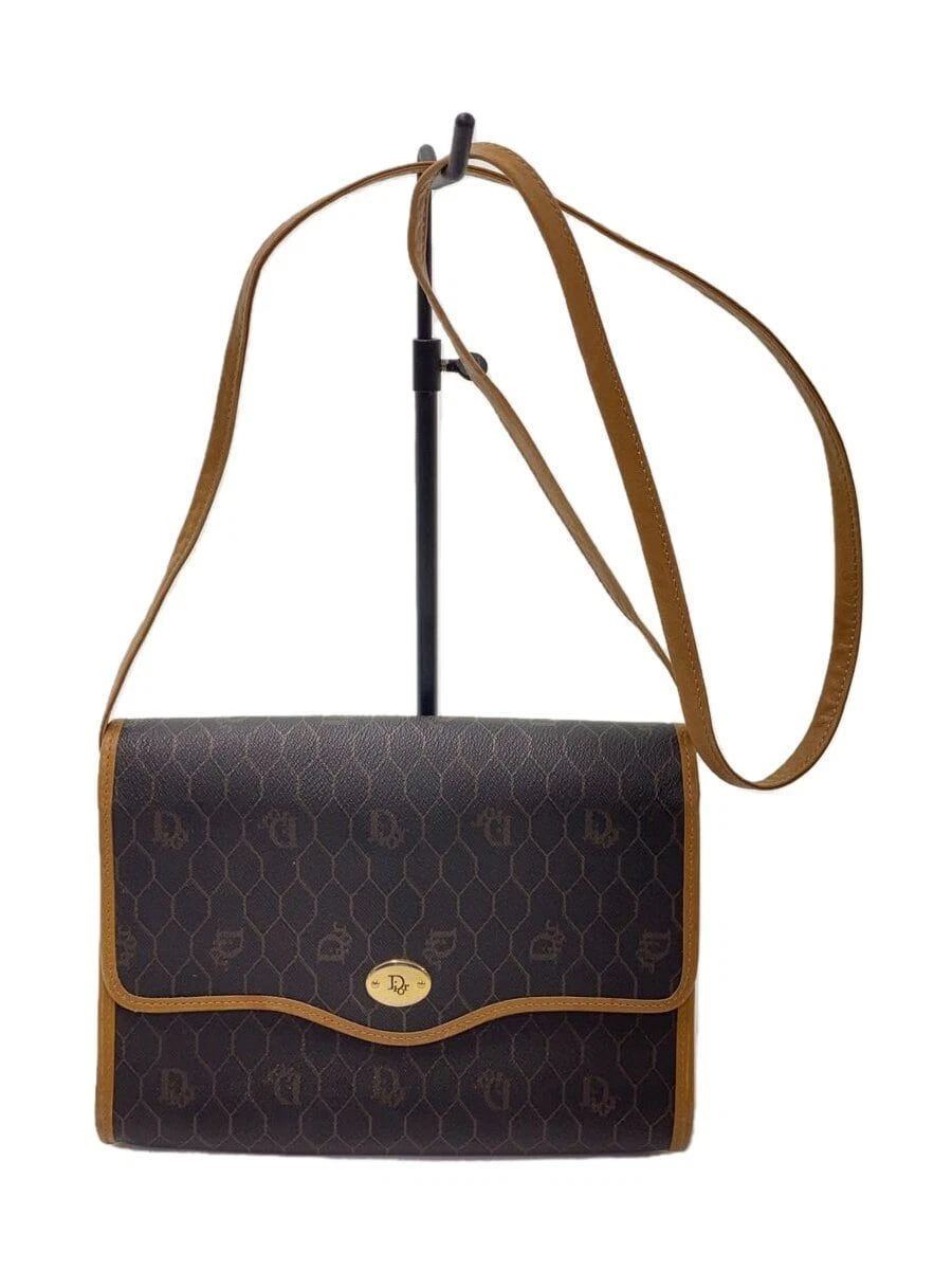 Sac bandoulière Christian Dior ancien vintage motif nid d'abeille PVC marron total utilisé