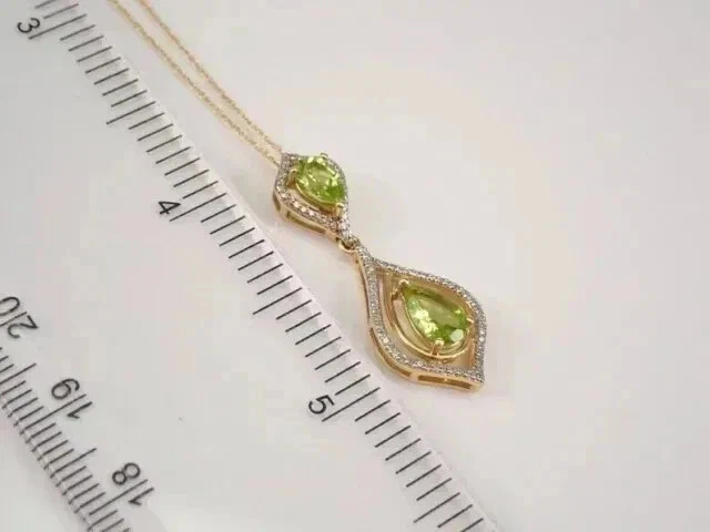 Collar Colgante Lágrima 2 Ct Pera Creado en Laboratorio Peridoto Chapado en Oro Amarillo 14K Foto 3 de 4