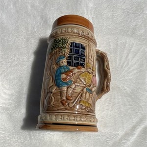Ceramic Beer Stein Tavern Scene Relief Artwork Breweriana Made in Japan