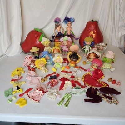 Strawberry Shortcake & Friends Large Lot 1980's Dolls Clothes Shoes Combs Cases