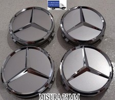 4 COPRIMOZZO MERCEDES AMG CLASSE A B C CLS CLA TAPPI RUOTA CAPS 75mm SILVER