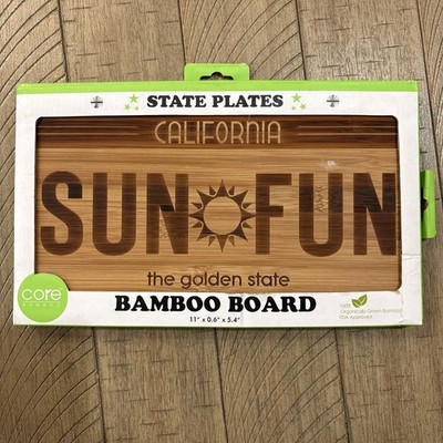 State of California License Plate SUN FUN Bamboo Cutting Serving Cheese Board