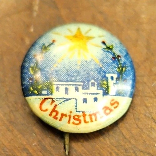 Vintage Christmas Nativity Scene Religious Pinback Button w/ Safety Pin Back