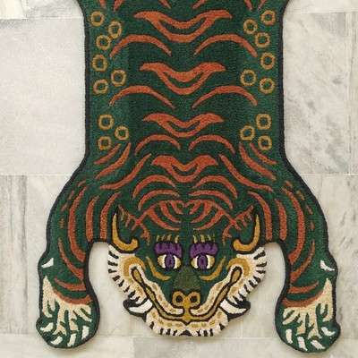 Hand Tufted Tibetan Tiger Rug 3x5 ft Animal Print 100% Wool Kids Home Decor Rugs