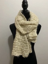 Women's Mohair Long Textured Scarf Multiple Shades Of Cream and Gold Vintage