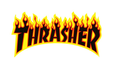 Thrasher Flame Logo Skateboard Sticker Black/Yellow 6''