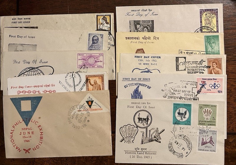 10 Nepal FDCs 1960s Philatelic Exhibition Land Reform Poet King Olympics