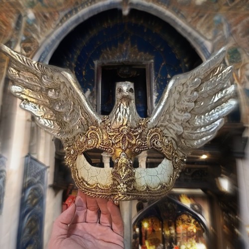 Handcrafted Venetian Macramè Lace Masquerade Ball Mask Baroque Silver Phoenix 