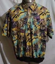 VTG ALAN STUART MEN'S SHIRT XL ABSTRACT COLORS ART /PULLOVER/BUTTONS/POCKET