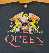 Vintage 2003 Queen Crest Logo Faded Black T-Shirt XL Y2K Grunge Rock Band FOTL