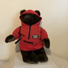 Vintage LL Bean Plush Brown Teddy Bear Red Rain Parka Anorak Jacket Backpack 16  