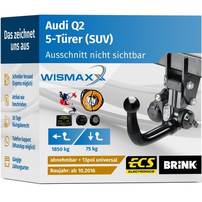 ANHÄNGERKUPPLUNG für Audi Q2 ab 16 vert. abnehmbar BRINK +13polig E-Satz ABE