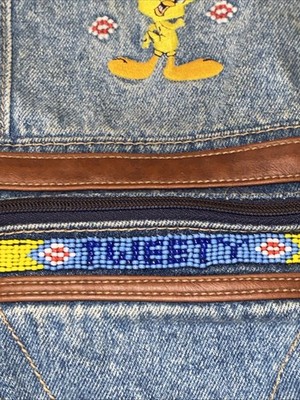 Clean Vintage Looney Tunes Beaded Tweety Bird Denim Backpack 
