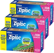 Ziploc Snack Bags with Easyguide Texture, Small Plastic Storage Bags with Grip '