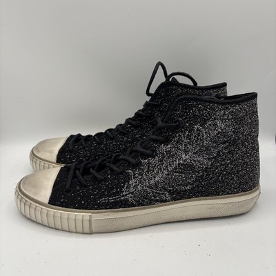John Varvatos Bootleg Shoes Mens Size 9 Black Gray Speckled Knit High Top Casual