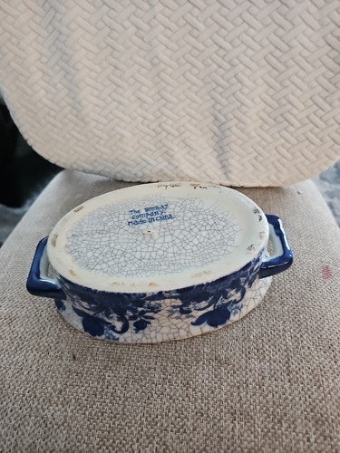 Bombay Company VINTAGE Blue & White Large 10” Oval Bowl /handles / Foot Bath - Picture 11 of 11