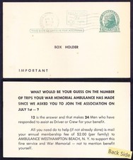 USA 1955 Jefferson revalued used postcard Request support war memorial Ambulance