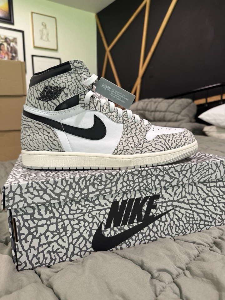 Size 12.5 - Air Jordan 1 Retro OG High White Cement Black White (DZ5485-052) - Image 2 of 4