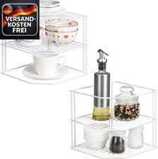 Küchenregal 3-stöckig für Teller Schüsseln Tassen und Gewürze, rostfrei, weiß