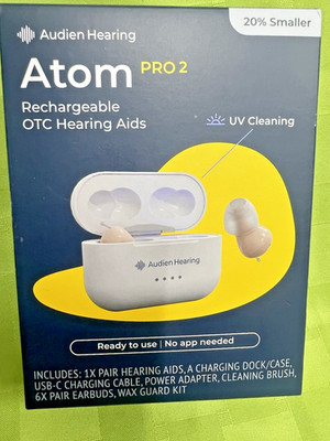 Audien ATOM PRO 2 Wireless Rechargeable OTC Hearing Aid,  Comfort 4 Mode $289