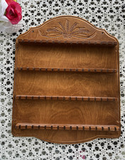 Vintage Carved Wood Wall-Mounted Spice Rack 4-Tier 48-Jar Large 21x18"