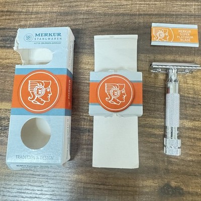 Merkur Solingen Razor Safety Classic Chrome D42719 Germany NEW With Extra Blades