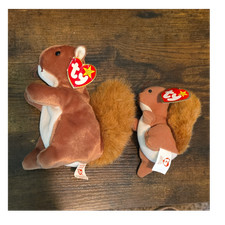Ty Beanie Baby Nuts Squirrel Plush 1999 with Tag and teenie nuts lot of 2
