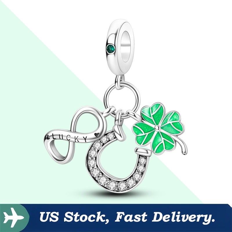 KUNSIR 925 Sterling Silver DIY Charm For Bracelet Clover Infinity Charm Pendant