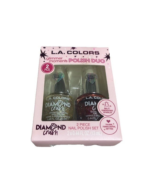 L.A. COLORS Diamond Crush Nail Polish Duo Gold Red Glitter Sparkle 2x0.44 fl oz