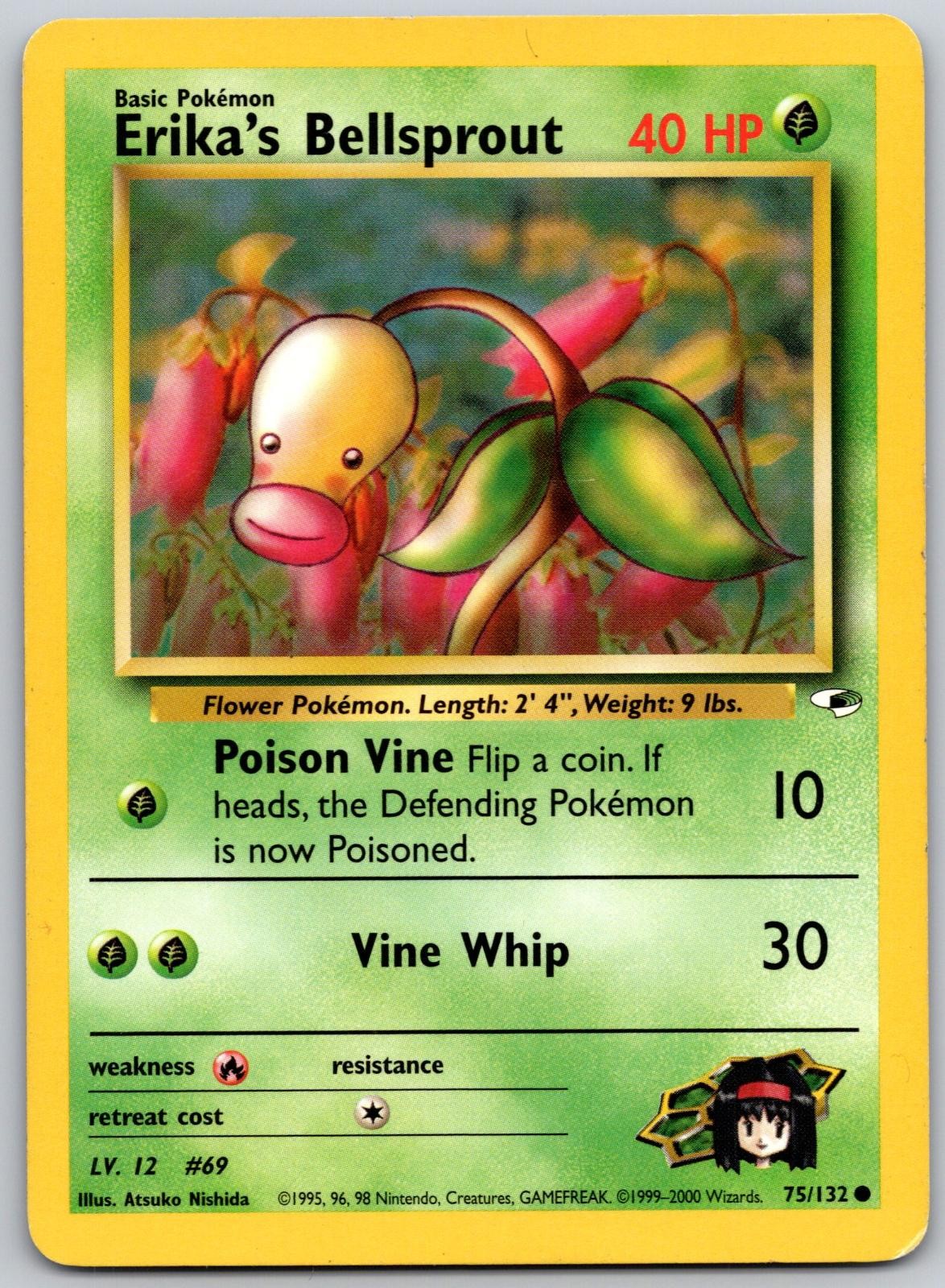 Erika's Bellsprout 75/132 Common Gym Heroes Pokemon Unlimited Moderately Played