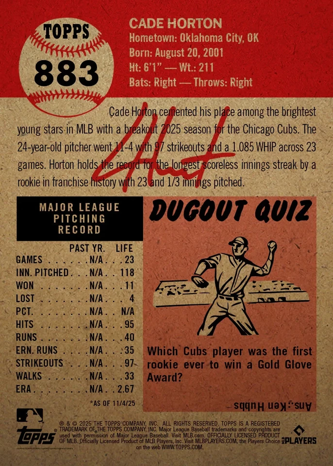 Topps Living Set Ellis Burks #882, Cade Horton #883 - Preventa Foto 3 de 3