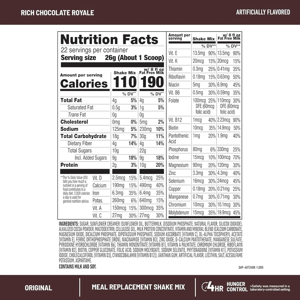 SlimFast Meal Replacement Powder, Original Rich 1.26 Pound (Pack of 1) - Image 3 of 4