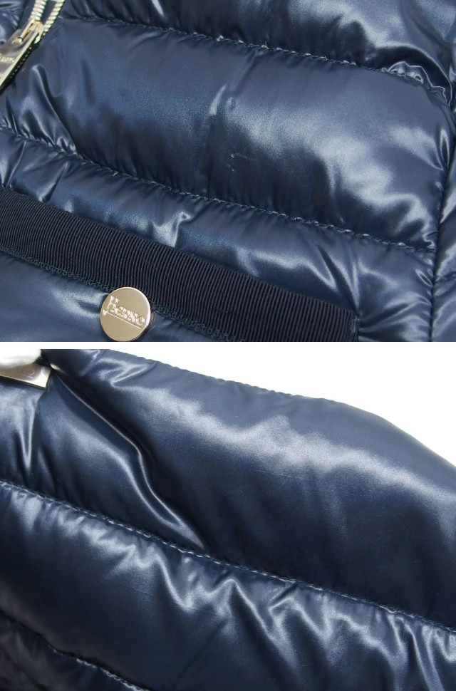 Herno Collarless Nylon Down Jacket Dark Blue M Si… - image 6