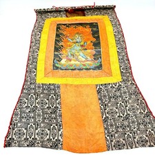 Silk Tibetan Buddhist Thangka Scroll Vajrapani Wrathful Deity Brocade 28.5"