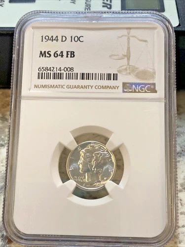 1944-D ~ MERCURY SILVER DIME ~ NGC MS64 FB ~ BROWN LABEL