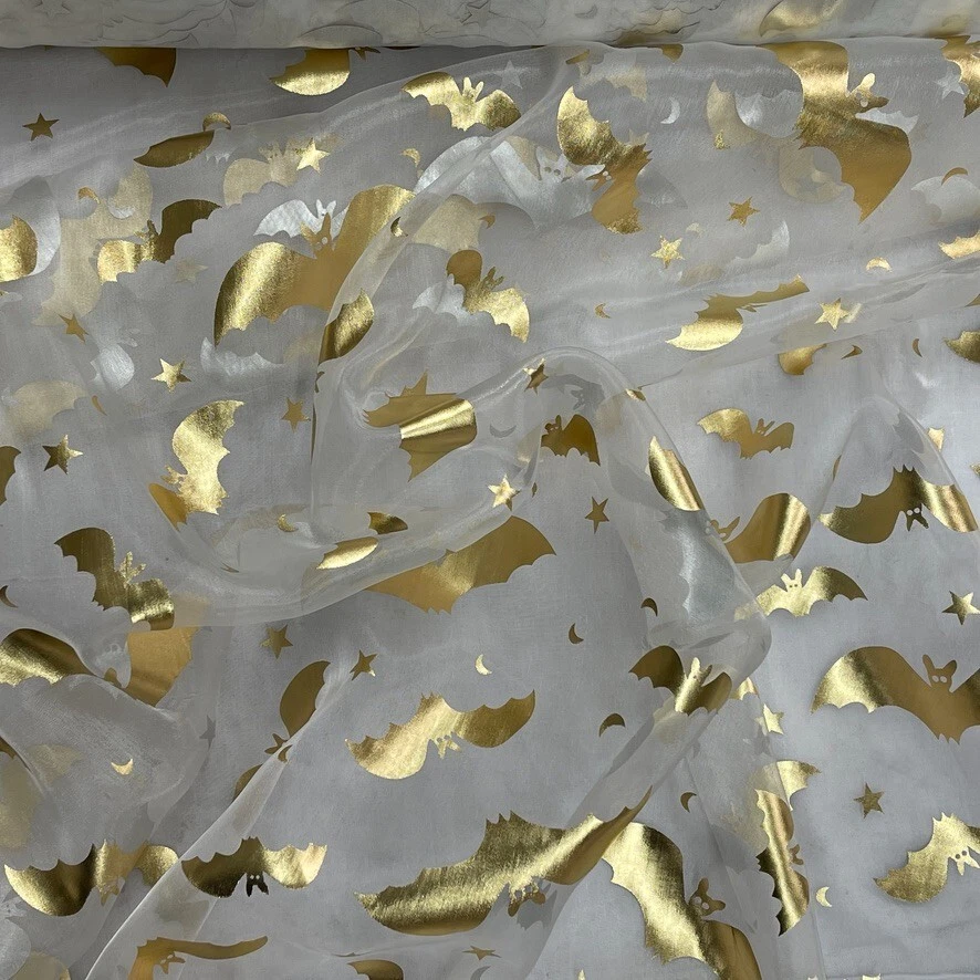 Halloween Gold Bats Organza Fabric Dress Costumes Curtain Draping BACKDROPS 60" - Image 4 of 4