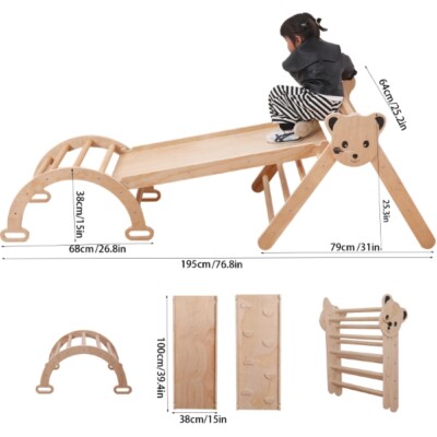 Kletterdreieck Pikler Montessori Set Rutsche Holz Indoor Kinder Kletterbogen DE