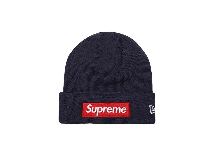 Bonnet bleu marine avec logo boîte Supreme New Era