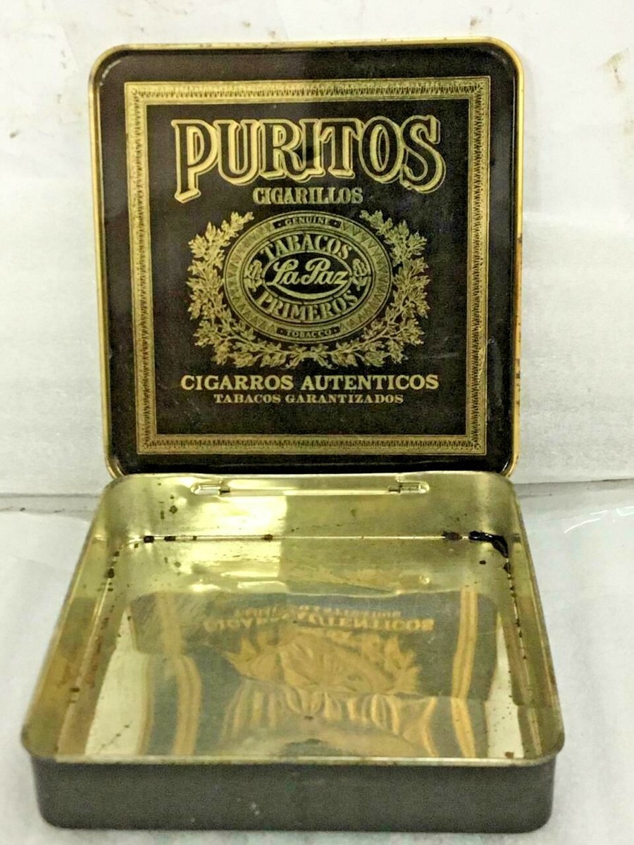 VINTAGE UNIQUE LA PAZ 20 CIGARILLOS PURITOS 100% TOBACCO TIN BOX MADE IN  HOLLAND