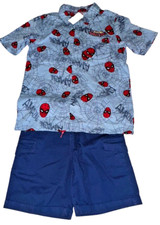Spiderman Boys Resort Button Down Shirt And Twill Shorts, 2 Piece Set NEW RARE