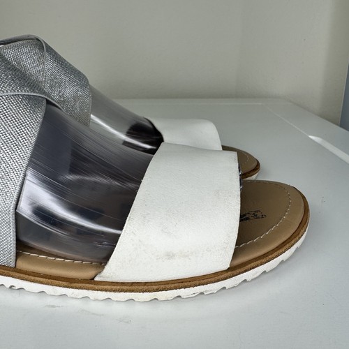 Sorel Ella Sandals White Leather Metallic Silver Gray Straps Size 9.5 Women’s - Picture 7 of 14